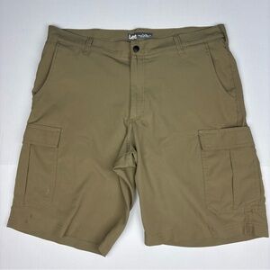 Lee Men Size 38 Shorts Cargo Tan Khaki Polyester Lightweight Flaws Flat Front